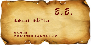 Baksai Béla névjegykártya