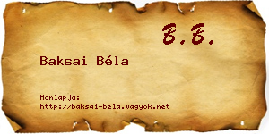 Baksai Béla névjegykártya